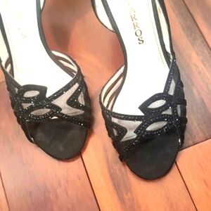 Caparros Black Satin Open Toe Heels Sandals Size 8.5